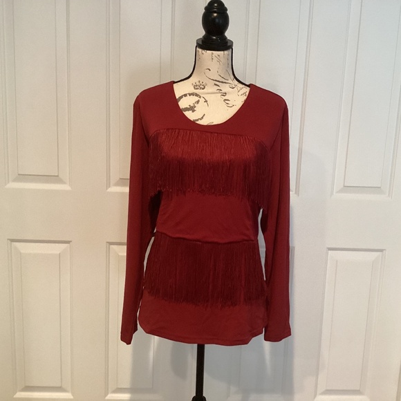 Pamela McCoy Tops - Pamela McCoy Women Fringe Top, Size Medium, Color Burgundy